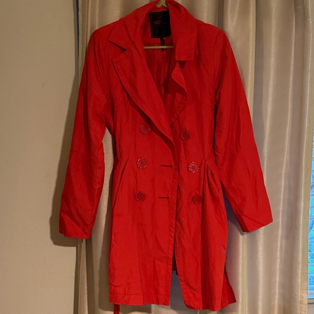 Yoki Red Double-Breasted Trench Coat run small is size L but run like small